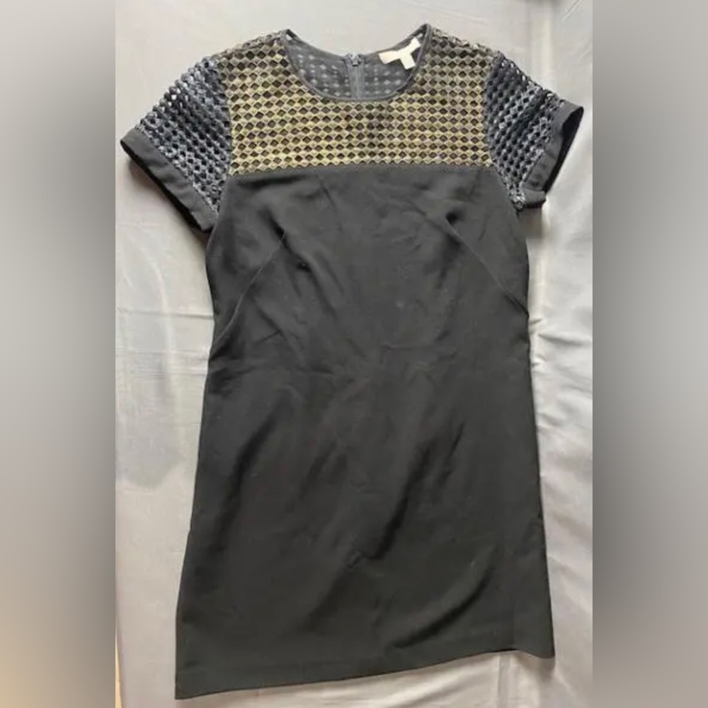 Banana Republic Woman's Black Sheath Dress Gold Neckline